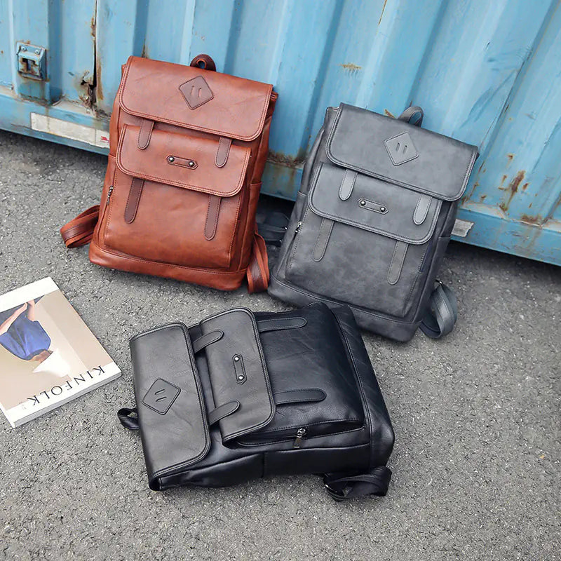 Men's PU Leather Laptop Backpack
