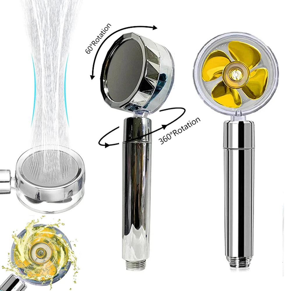 Adjustable Showerhead 360 Degrees Rotation Turbo Fan Shower Head High Pressure Water Saving Spray  Filters Bathroom Accessories