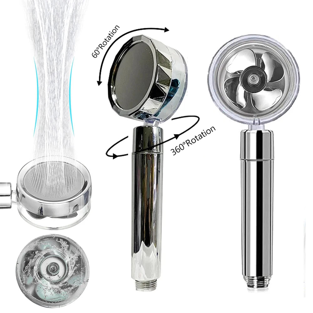 Adjustable Showerhead 360 Degrees Rotation Turbo Fan Shower Head High Pressure Water Saving Spray  Filters Bathroom Accessories