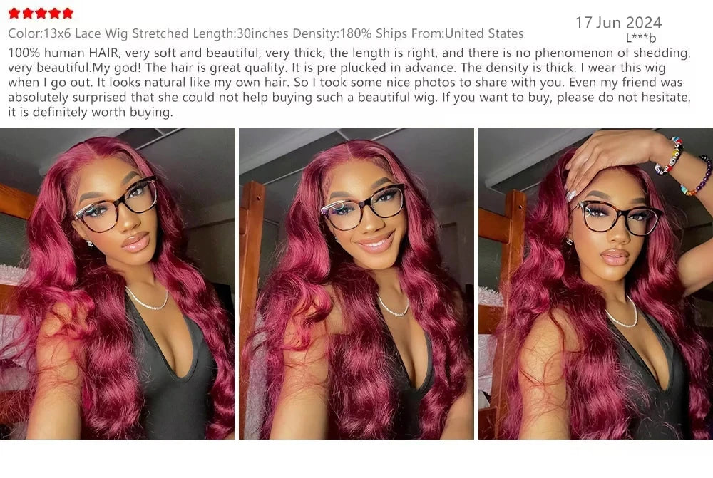 40 42 Inch 99J Burgundy Hd Lace Frontal Wig 13X6 200 Density Brazilian Body Wave Human Hair Wig Red Colored Hd Lace Front Wigs