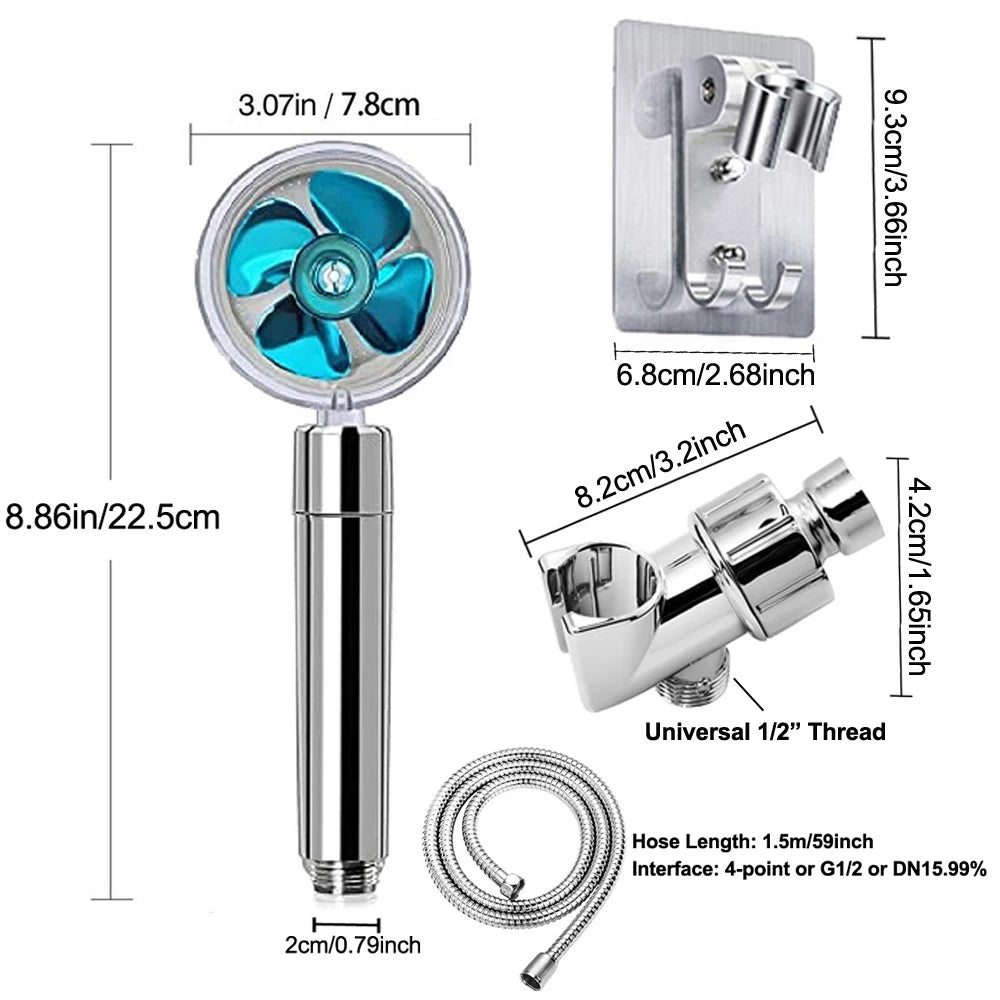 Adjustable Showerhead 360 Degrees Rotation Turbo Fan Shower Head High Pressure Water Saving Spray  Filters Bathroom Accessories