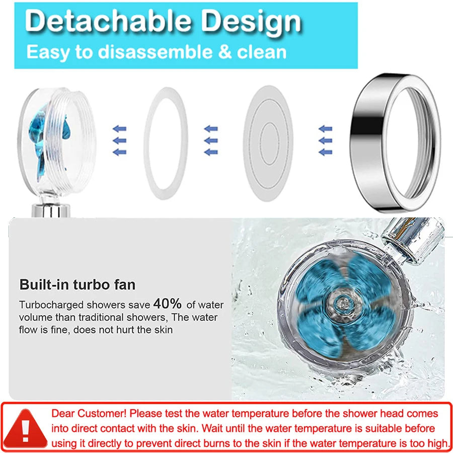 Adjustable Showerhead 360 Degrees Rotation Turbo Fan Shower Head High Pressure Water Saving Spray  Filters Bathroom Accessories