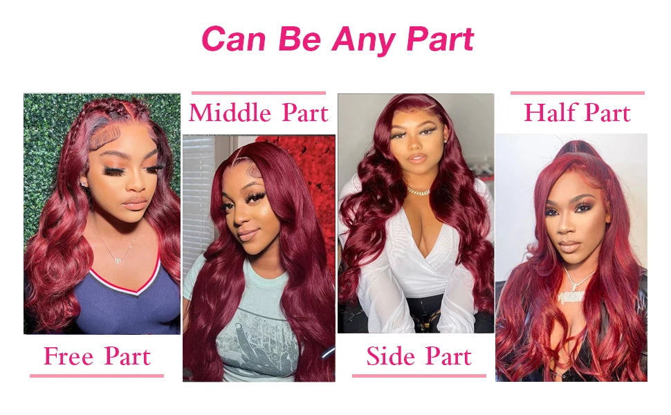 40 42 Inch 99J Burgundy Hd Lace Frontal Wig 13X6 200 Density Brazilian Body Wave Human Hair Wig Red Colored Hd Lace Front Wigs