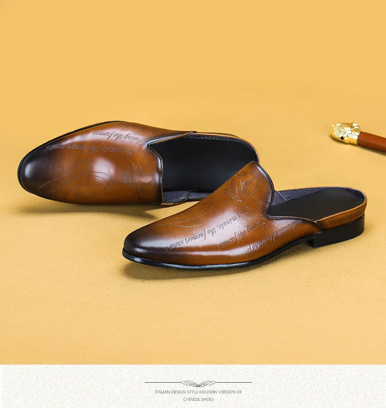 Italian Luxury Men's Slippers Genuine Leather Loafers Men Moccasins Casual Non-slip Man Shoes Summer Fashion Half Shoes For Men
