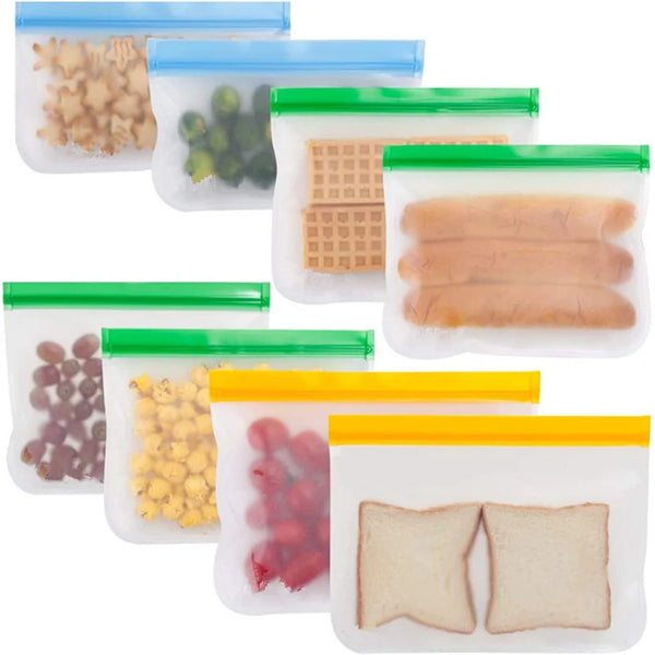 100Pcs/Lot PEVA Silicone Food Storage Bag Reusable Freezer Bag Leakproof Zip Lock Bags Kitchen Organizer Fresh-keeping Bag