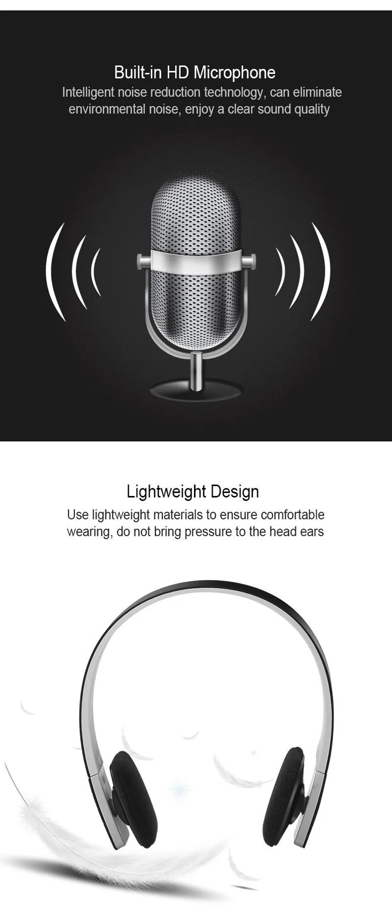 HD Noise Cancelling Sport Headphones Wireless Bluetooth Earphones with USB TV Adaptor HiFi Deep Bass Sound And Auto Pairing