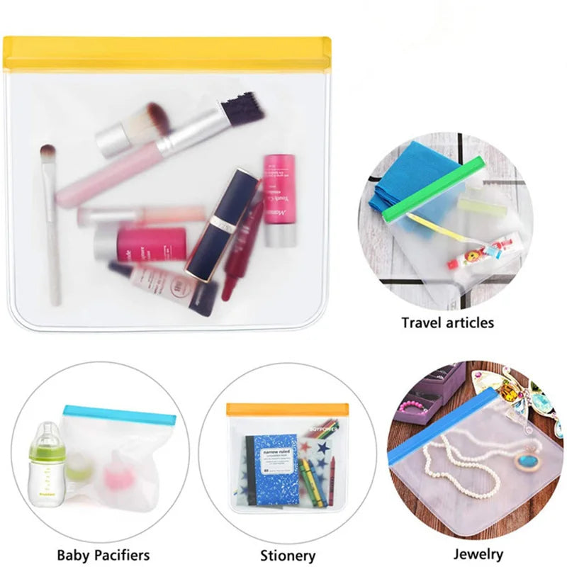 100Pcs/Lot PEVA Silicone Food Storage Bag Reusable Freezer Bag Leakproof Zip Lock Bags Kitchen Organizer Fresh-keeping Bag