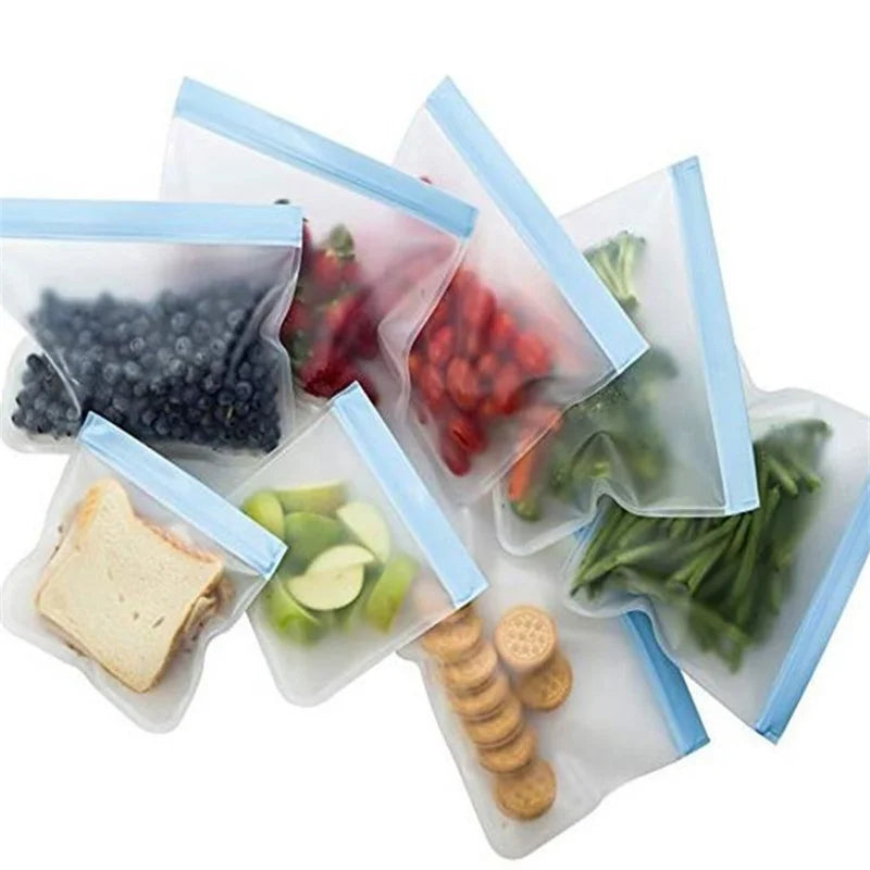 100Pcs/Lot PEVA Silicone Food Storage Bag Reusable Freezer Bag Leakproof Zip Lock Bags Kitchen Organizer Fresh-keeping Bag