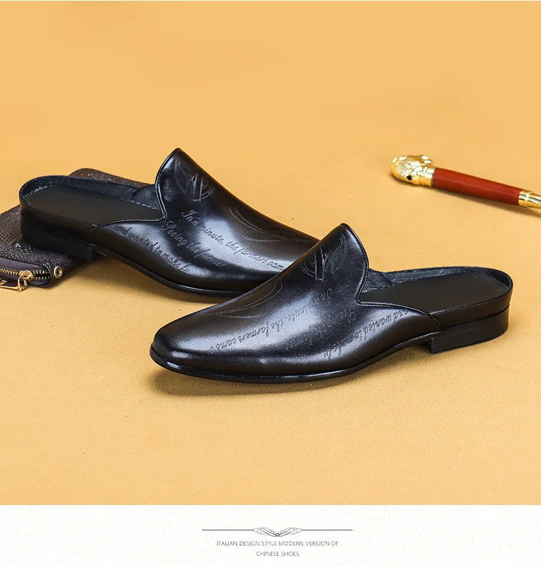 Italian Luxury Men's Slippers Genuine Leather Loafers Men Moccasins Casual Non-slip Man Shoes Summer Fashion Half Shoes For Men