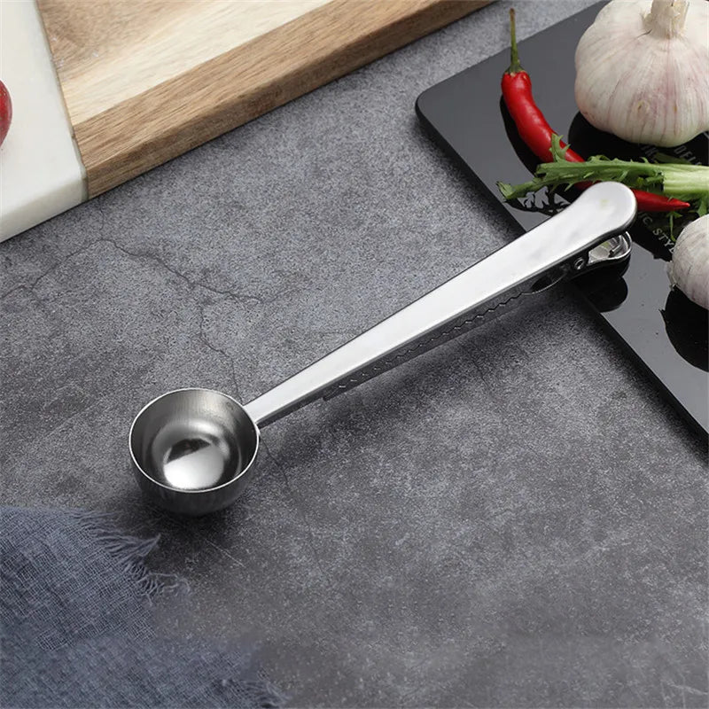 Two-in-One Stainless-Steel Coffee & Tea Scoop with Bag Clip – Powder Measuring Tool