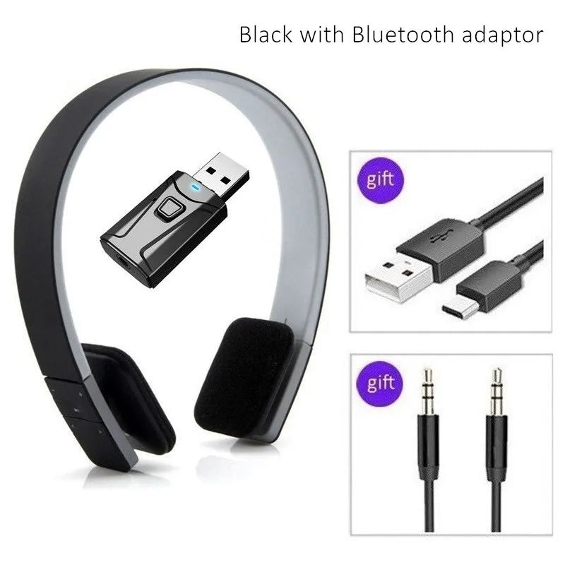 HD Noise Cancelling Sport Headphones Wireless Bluetooth Earphones with USB TV Adaptor HiFi Deep Bass Sound And Auto Pairing