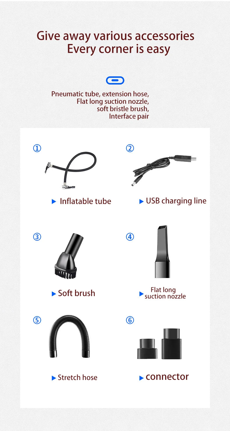 Car Mounted Vacuum Cleaner  Car Inflation Pump  Handheld High Suction Dry and Wet Dual purpose Four in One Vacuum Cleaner
