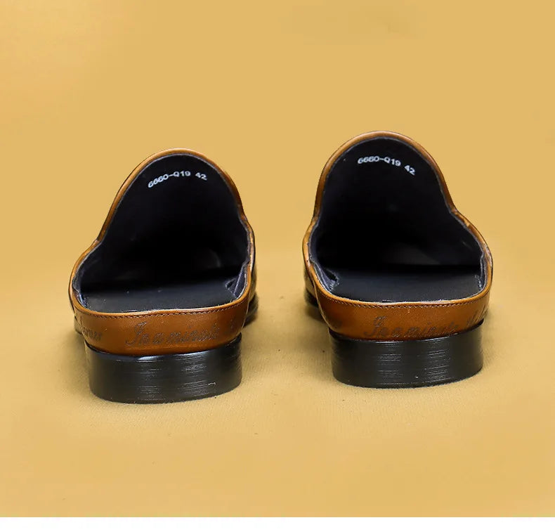 Italian Luxury Men's Slippers Genuine Leather Loafers Men Moccasins Casual Non-slip Man Shoes Summer Fashion Half Shoes For Men