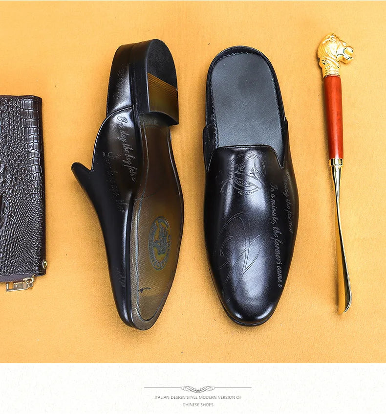 Italian Luxury Men's Slippers Genuine Leather Loafers Men Moccasins Casual Non-slip Man Shoes Summer Fashion Half Shoes For Men