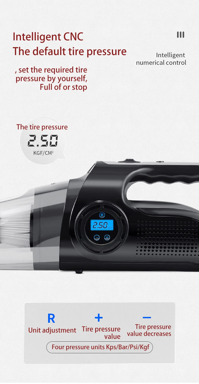Car Mounted Vacuum Cleaner  Car Inflation Pump  Handheld High Suction Dry and Wet Dual purpose Four in One Vacuum Cleaner