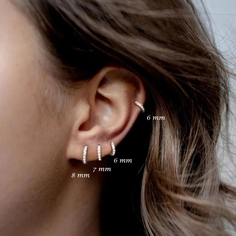 Sterling Silver Ear Hoop Piercing Earrings for Women 6mm 7mm 8mm 9mm Geometric Round Huggie Earings Fine Jewelry