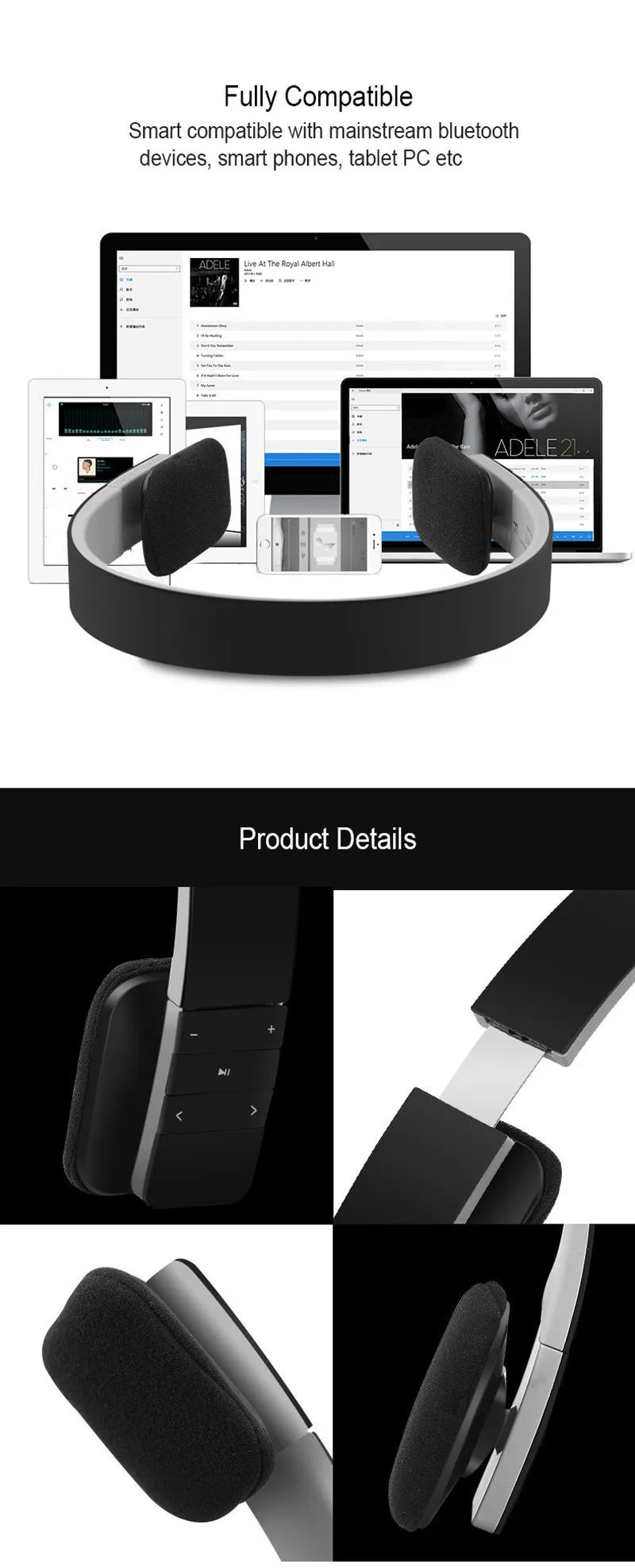 HD Noise Cancelling Sport Headphones Wireless Bluetooth Earphones with USB TV Adaptor HiFi Deep Bass Sound And Auto Pairing