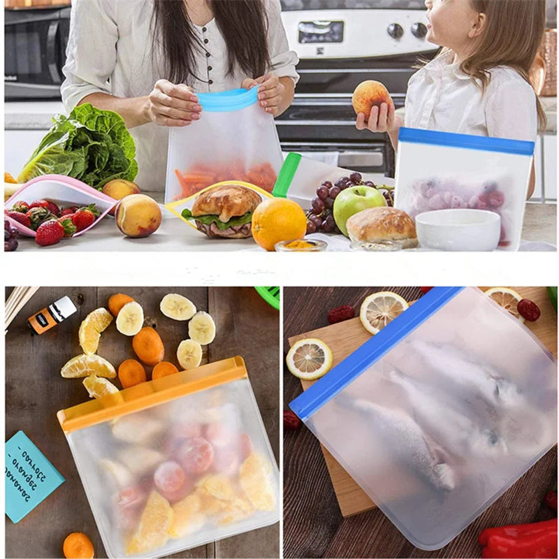100Pcs/Lot PEVA Silicone Food Storage Bag Reusable Freezer Bag Leakproof Zip Lock Bags Kitchen Organizer Fresh-keeping Bag