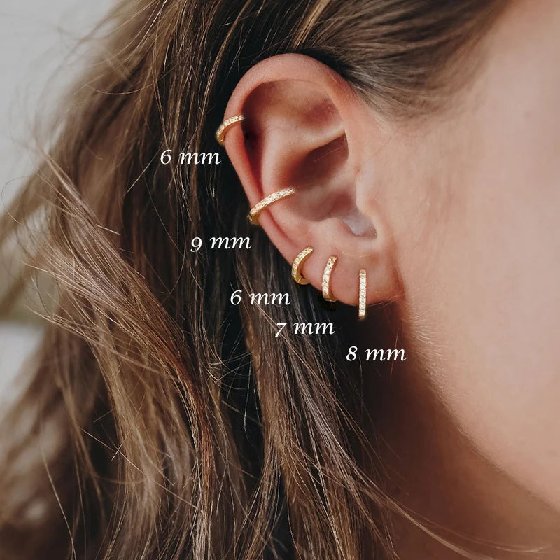Sterling Silver Ear Hoop Piercing Earrings for Women 6mm 7mm 8mm 9mm Geometric Round Huggie Earings Fine Jewelry