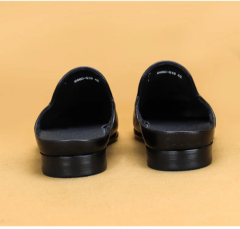 Italian Luxury Men's Slippers Genuine Leather Loafers Men Moccasins Casual Non-slip Man Shoes Summer Fashion Half Shoes For Men