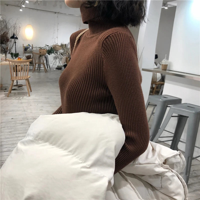 Women's Slim Fit Turtleneck Sweater Style High Stretch Cotton Acrylic Pullover Knitted Jumper Casual Autumn Winter