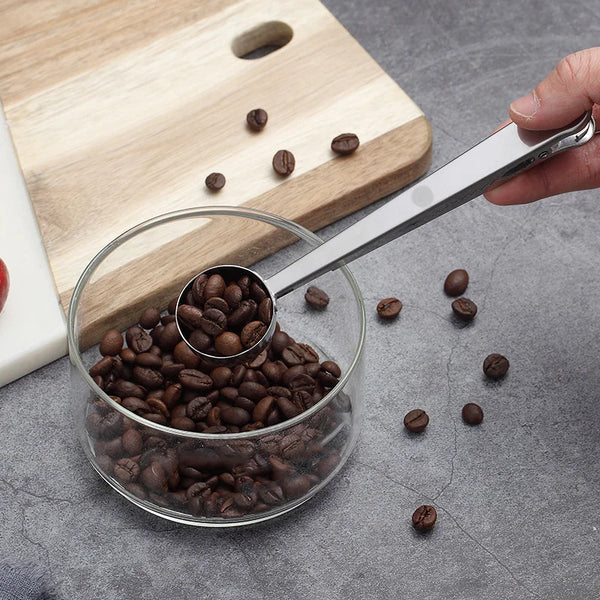 Two-in-one Durable Stainless Steel Spoon with Bag Clip Ground Tea Coffee Scoop with Portable Bag Seal Clip Powder Measuring Tool