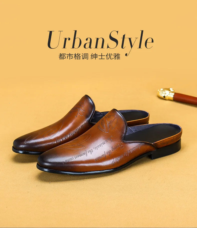 Italian Luxury Men's Slippers Genuine Leather Loafers Men Moccasins Casual Non-slip Man Shoes Summer Fashion Half Shoes For Men
