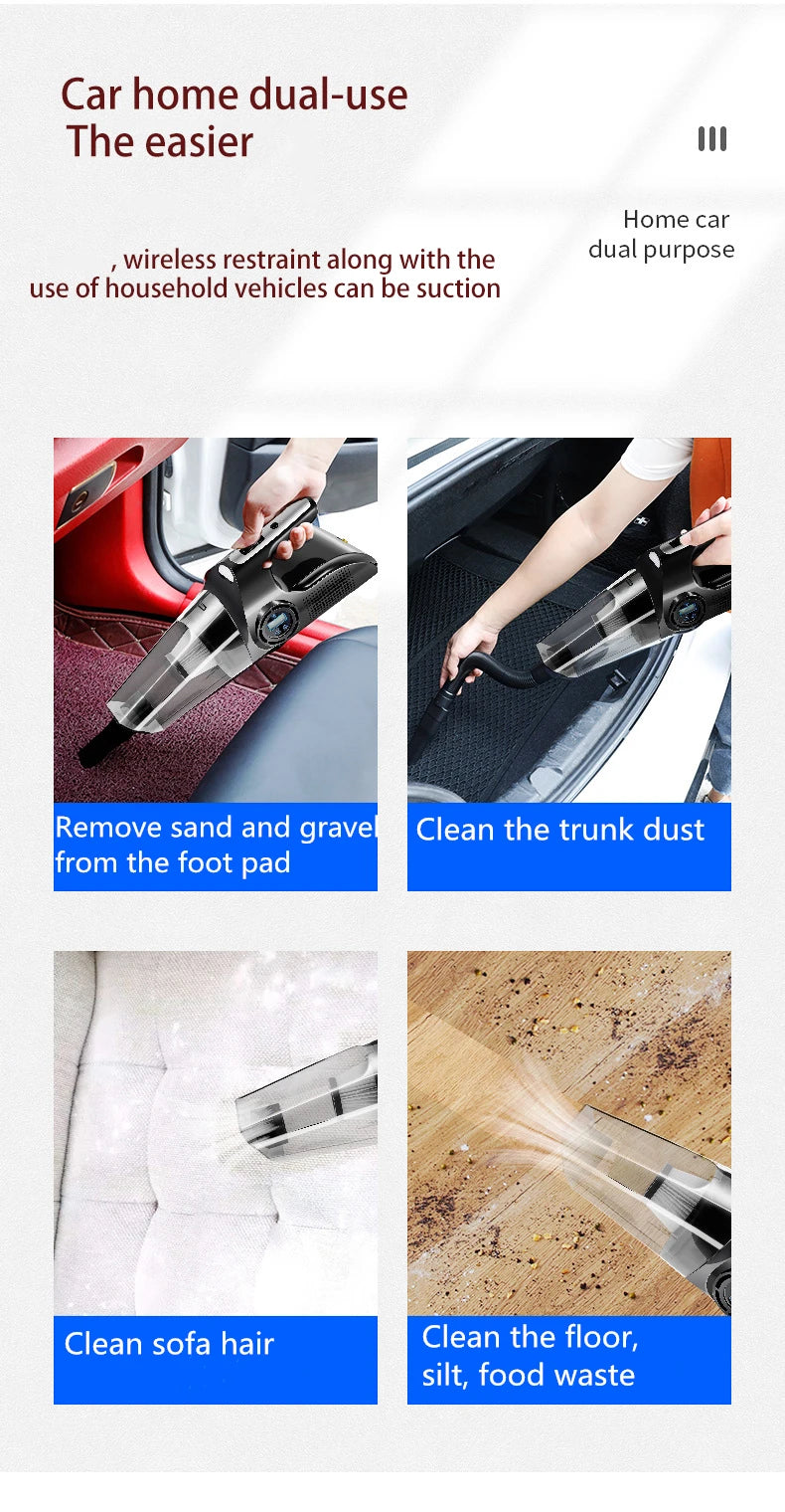 Car Mounted Vacuum Cleaner  Car Inflation Pump  Handheld High Suction Dry and Wet Dual purpose Four in One Vacuum Cleaner