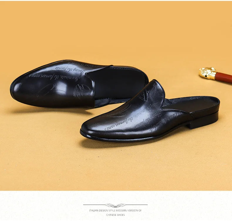 Italian Luxury Men's Slippers Genuine Leather Loafers Men Moccasins Casual Non-slip Man Shoes Summer Fashion Half Shoes For Men