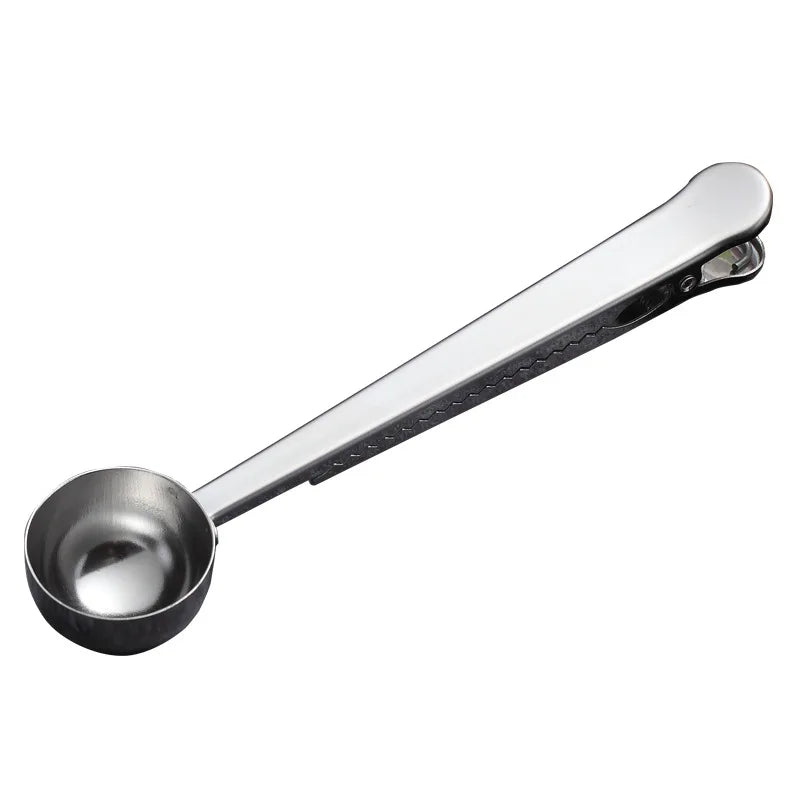 Two-in-one Durable Stainless Steel Spoon with Bag Clip Ground Tea Coffee Scoop with Portable Bag Seal Clip Powder Measuring Tool