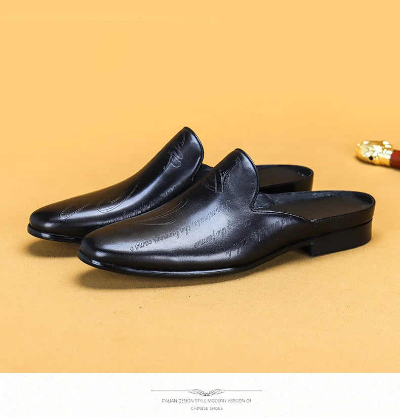 Italian Luxury Men's Slippers Genuine Leather Loafers Men Moccasins Casual Non-slip Man Shoes Summer Fashion Half Shoes For Men