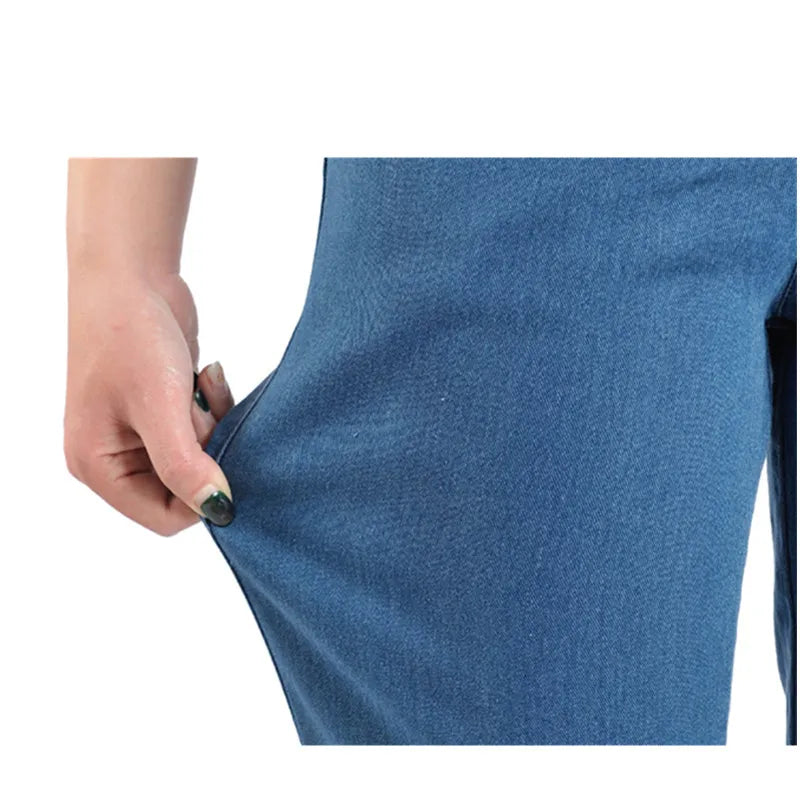 Middle-aged Mother Jeans 2025 Autumn Loose High waist Black Stretch Straight leg pants Pocket Embroidery Casual Denim Trousers