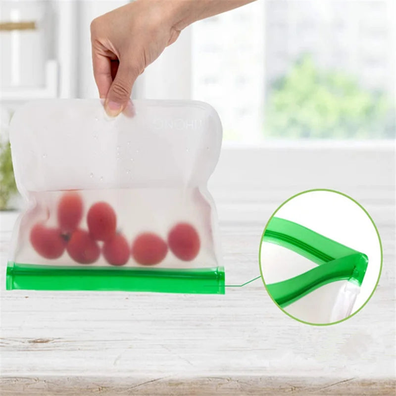 100Pcs/Lot PEVA Silicone Food Storage Bag Reusable Freezer Bag Leakproof Zip Lock Bags Kitchen Organizer Fresh-keeping Bag
