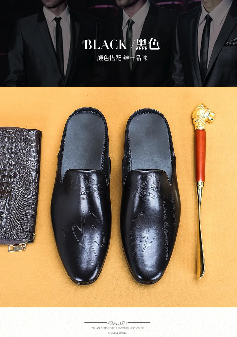 Italian Luxury Men's Slippers Genuine Leather Loafers Men Moccasins Casual Non-slip Man Shoes Summer Fashion Half Shoes For Men