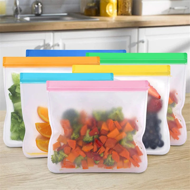 100Pcs/Lot PEVA Silicone Food Storage Bag Reusable Freezer Bag Leakproof Zip Lock Bags Kitchen Organizer Fresh-keeping Bag