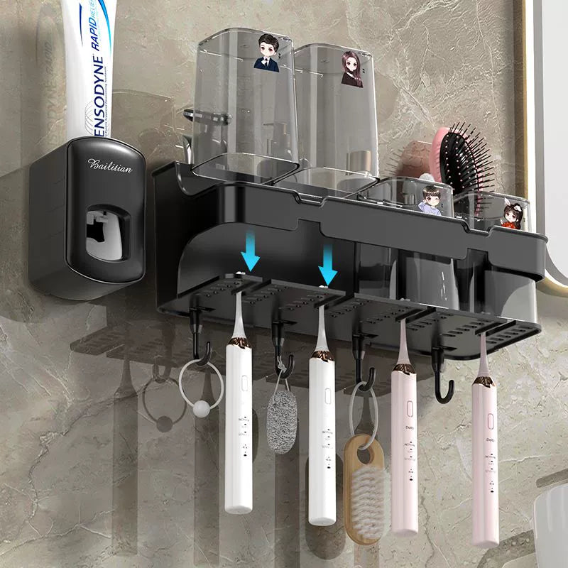 Wall-Mounted Toothbrush and Toothpaste Holder Set with Cups and Storage Rack