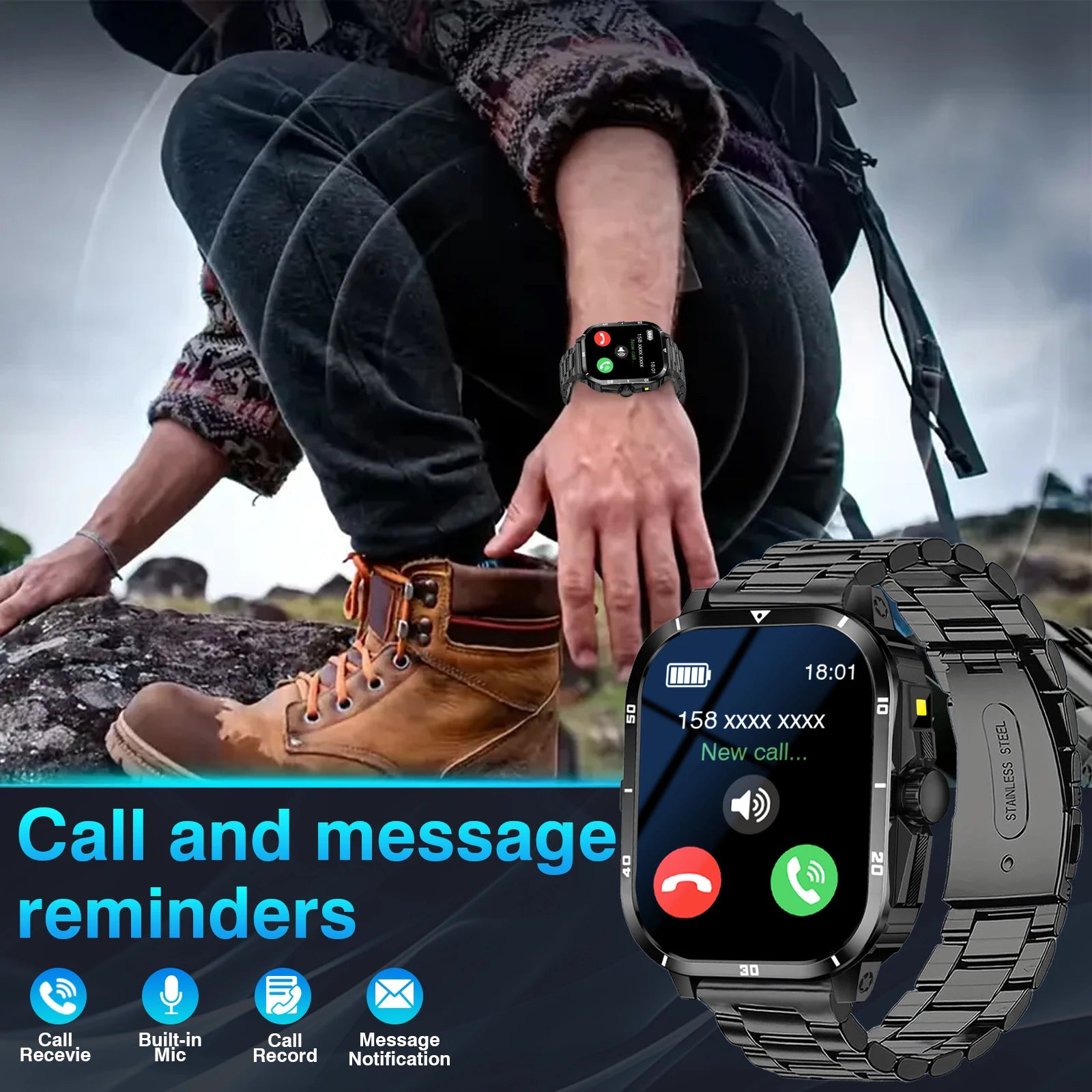 Smart Watch with Incoming Call, Dial Pad, Call History, Message Alerts, Step/Calorie Tracking, Weather Display