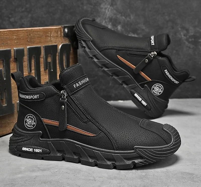 Men’s Casual Zipper Sneakers Breathable Non Slip Outdoor Shoes