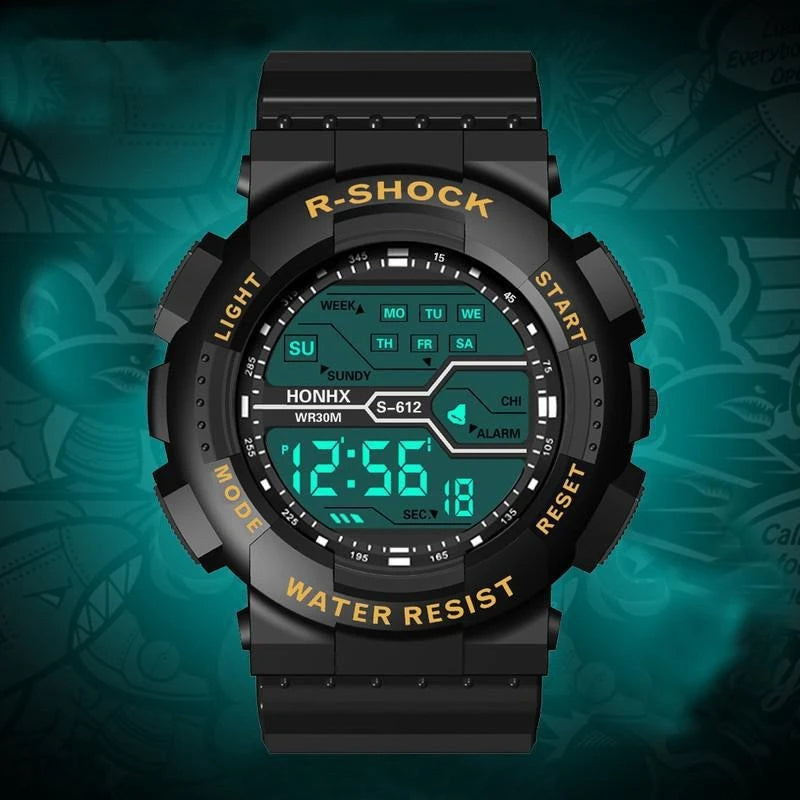 Digital Sports Watch with Silicone Band Alarm Clock round Dial Fashion Casual Electronic Wristwatch Luminous Feature