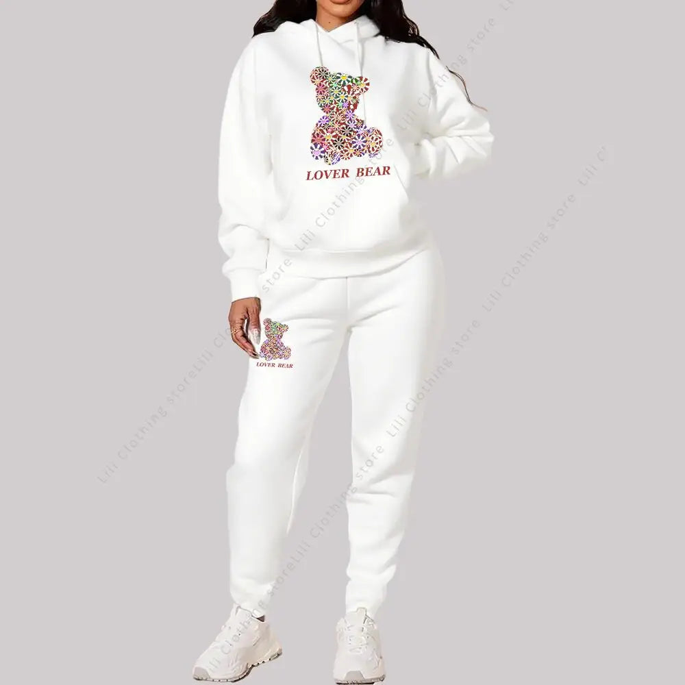 Women’s Hoodie and Sweatpants Set Casual Tracksuit Bear Graphic Outfit