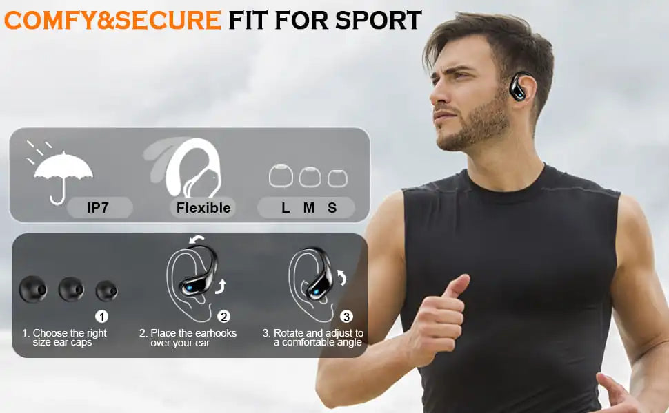 Bluetooth 5.3 Earphones IP7 Waterproof Wireless Headphones ENC Noise Cancelling Mic Deep Bass for Sports Workout Gym TWS In-Ear