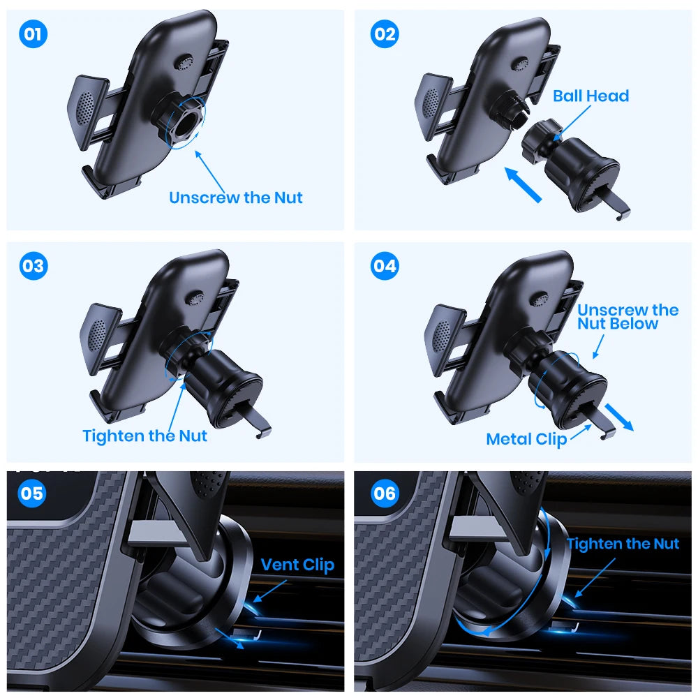 Universal Car Phone Holder Mount with Auto Locking And Hook Clip Black Air Vent Stand for iPhone Samsung - Upgrade Stability