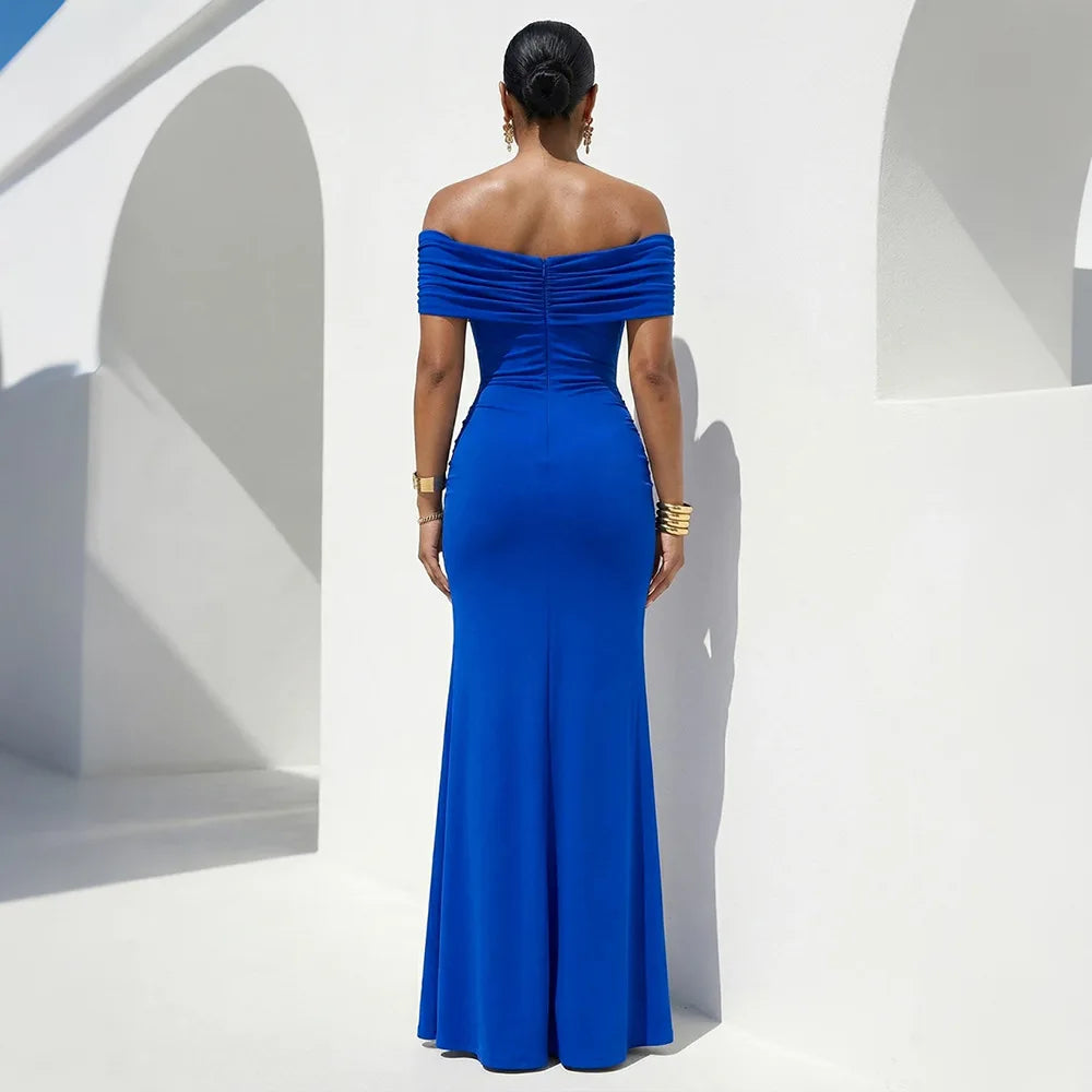 Women Slash Neck Ribbon Short Sleeve Long Maxi Dress Summer Street Evening Birthday Party Sexy Dresses