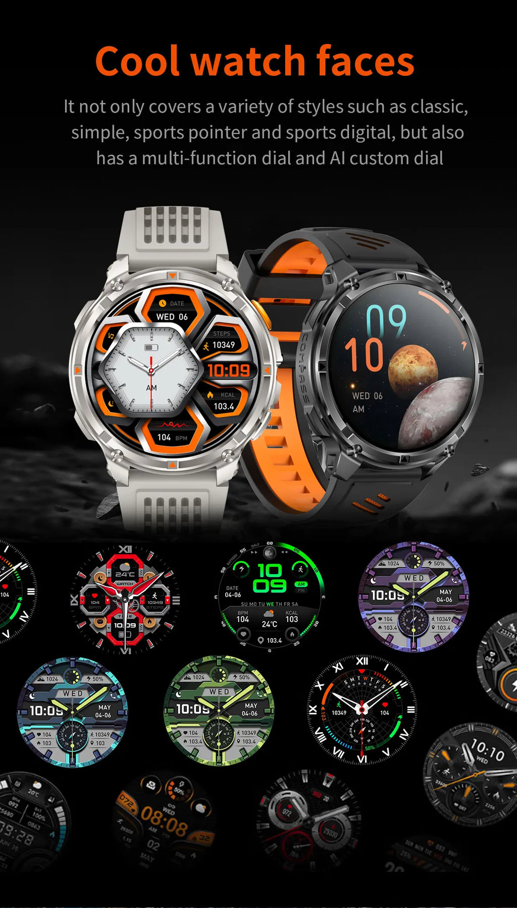 Men Smart Watch 1.7inch LED Flashlight HT33 BT Calling Outdoor Sports Compass Health Monitoring 1100mAh Large Battery Smartwatch