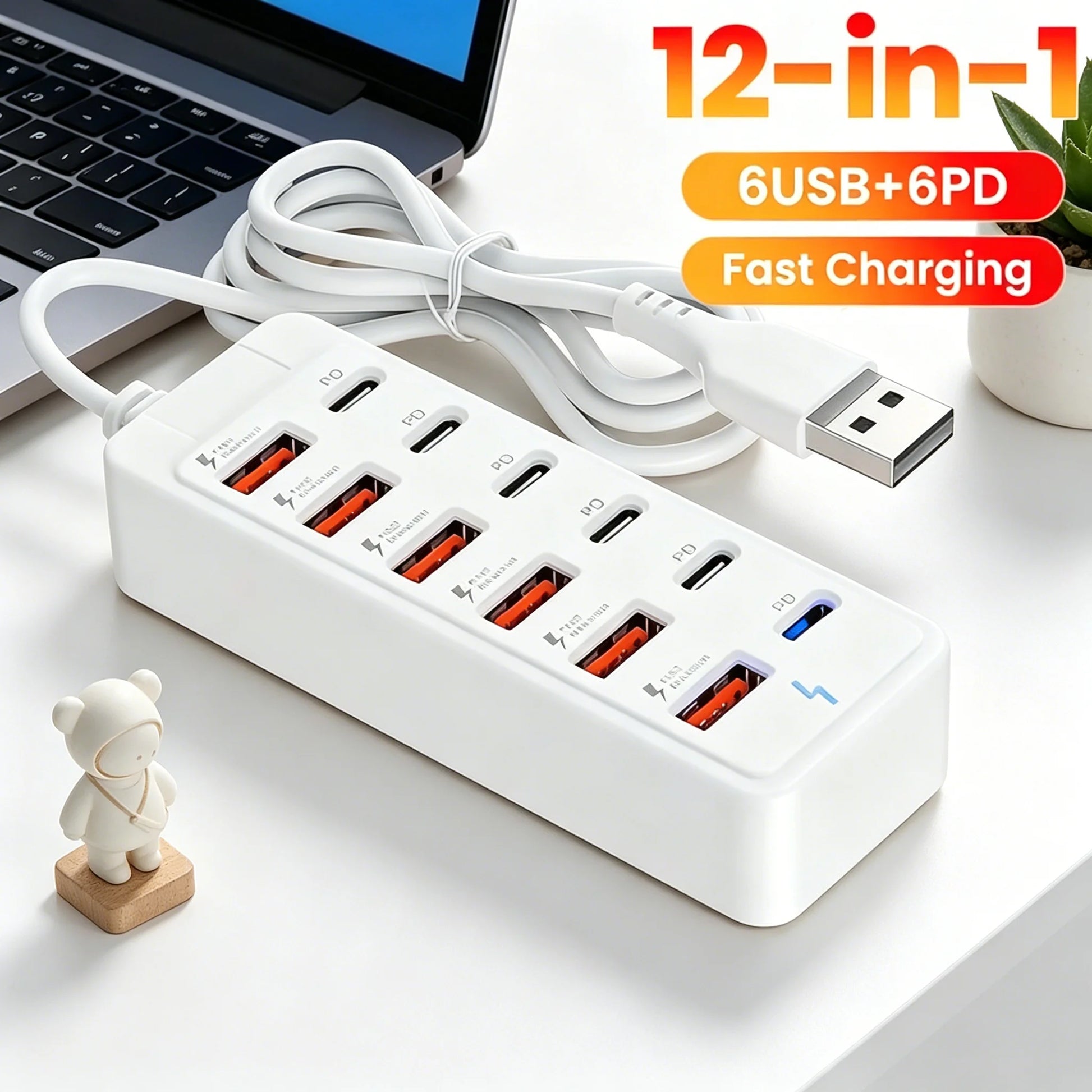 USB Type C Charger 12 in 1 USB HUB Adapter Socket Fast Charging Power Strip Desktop Charging Station For iPhone Samsung