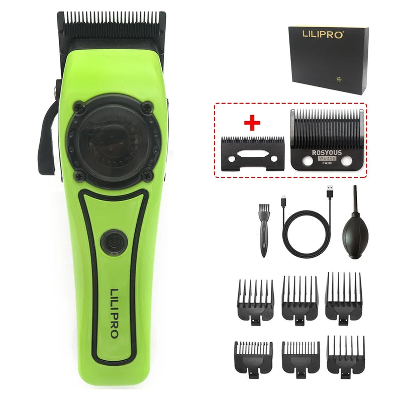 Professional LILIPRO L61 Men’s Hair Clipper with 8000RPM motor, DLC steel blades & 180min battery. Cordless, USB rechargeable, with cooling fan.