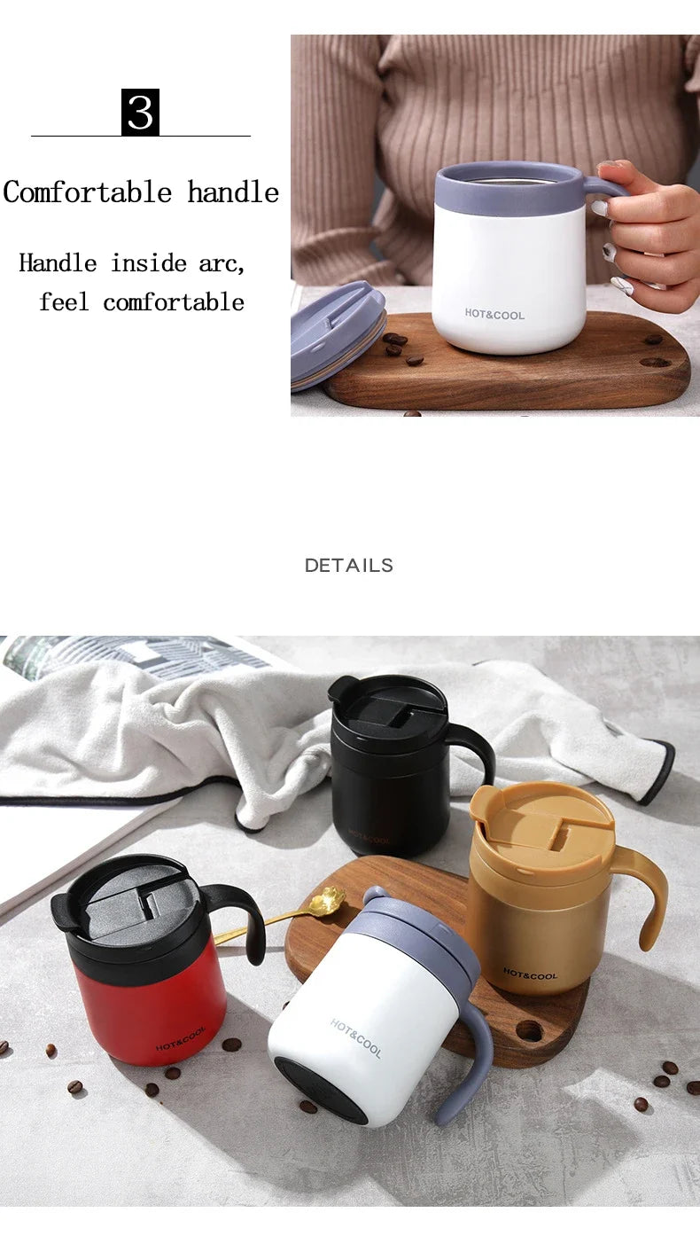 Portable Thermal Water Bottle 350ml Thermos Mug 304 Stainless Steel Coffee Cup with Handle Leak-Proof Vacuum Flask Insulated Cup