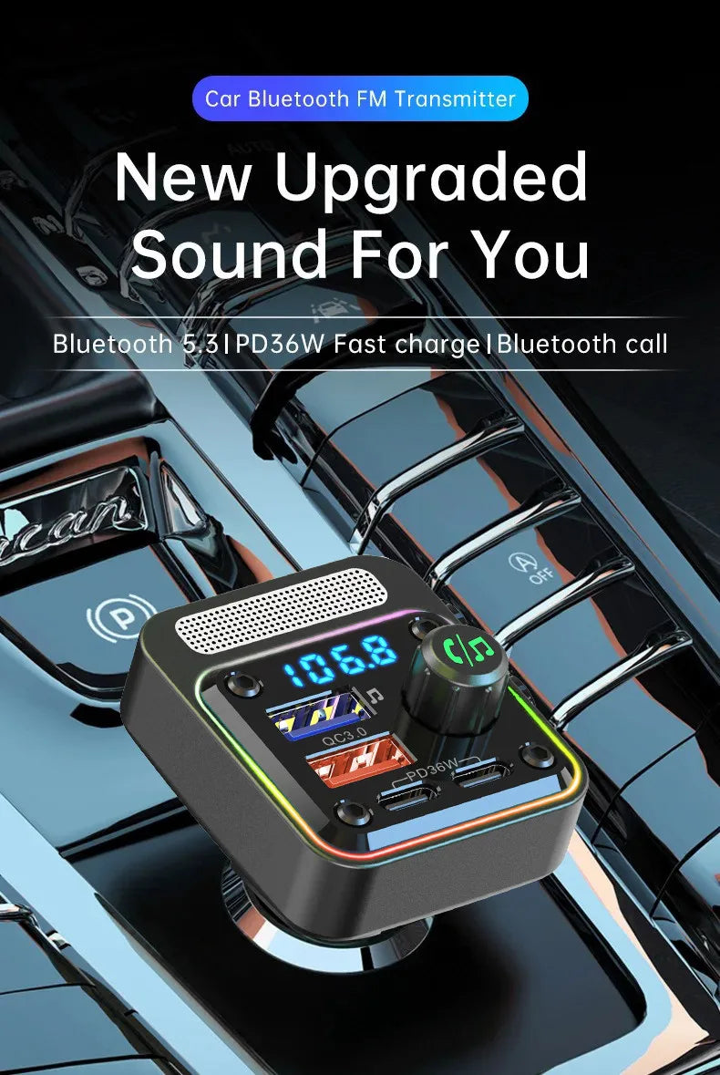 HM13X Car Bluetooth MP3 Player Dual PD 36W Fast Charge Lossless HIFI Music Car FM Transmitter Cigarette Lighter Charger Adapter