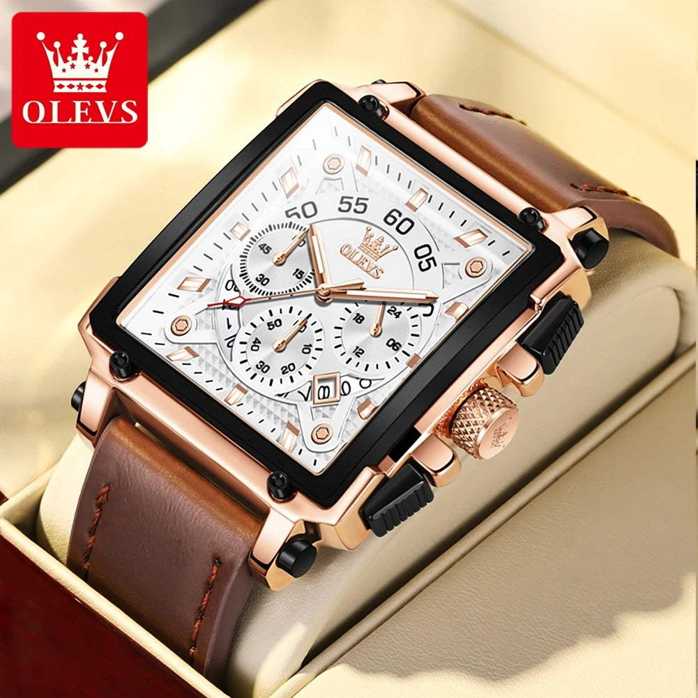 Men’s Square Dial Leather Strap Watch