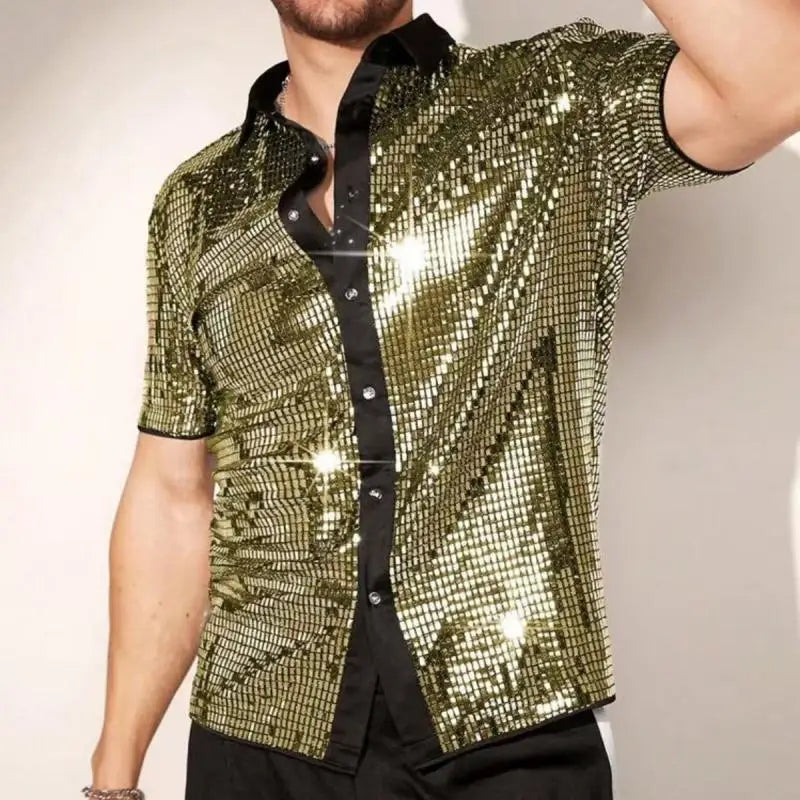 Men’s Shiny Short-Sleeve Party Shirt
